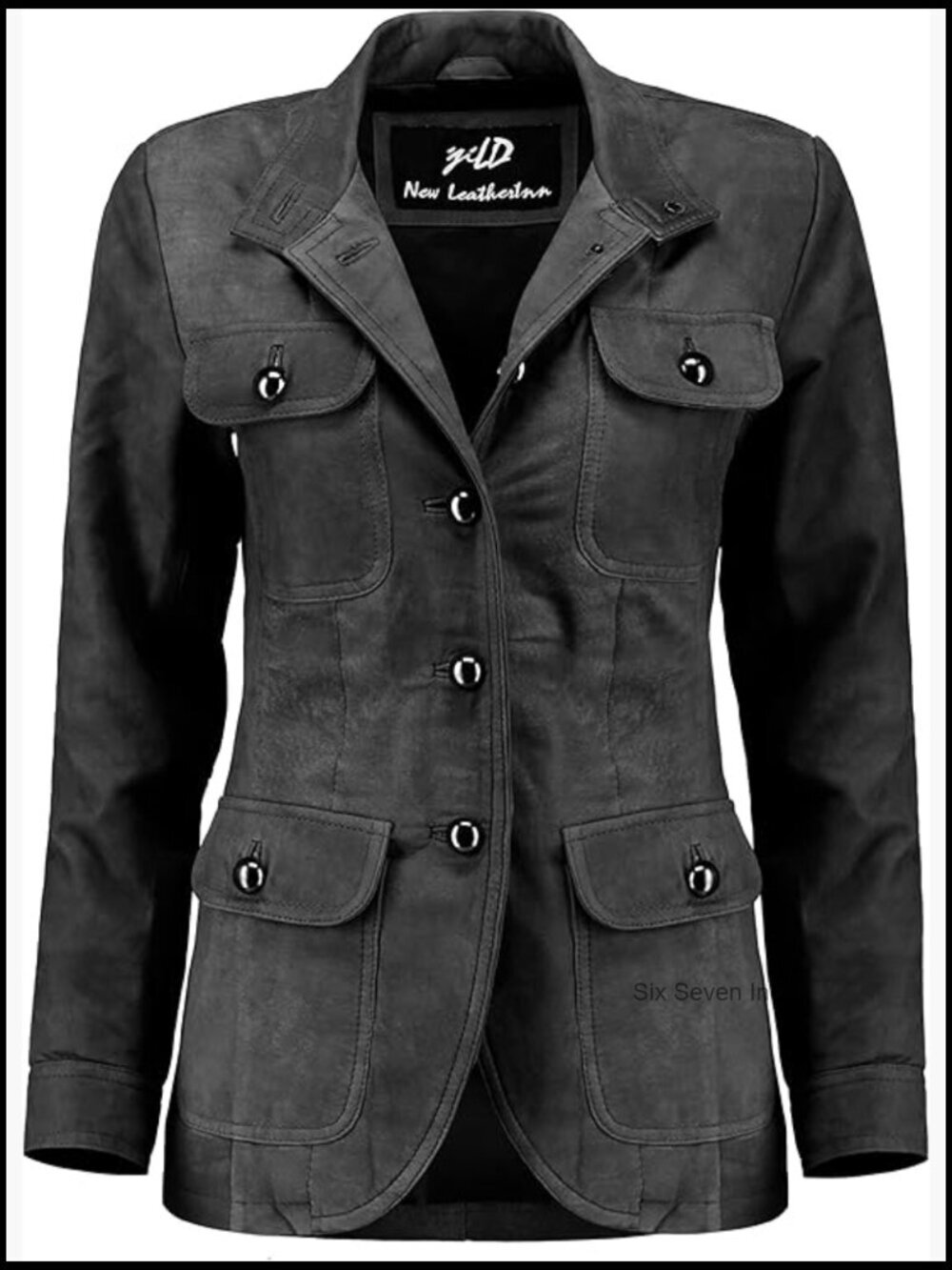 Fancy 5-Button Four Pocket Double Back Slit Suede Leather Blazer Jacket